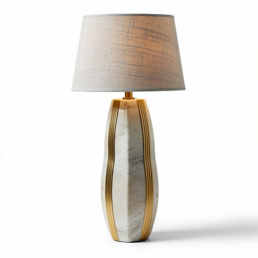 Lampada da tavolo in marmo bianco con paralume grigio 30 x 30 x 60cm