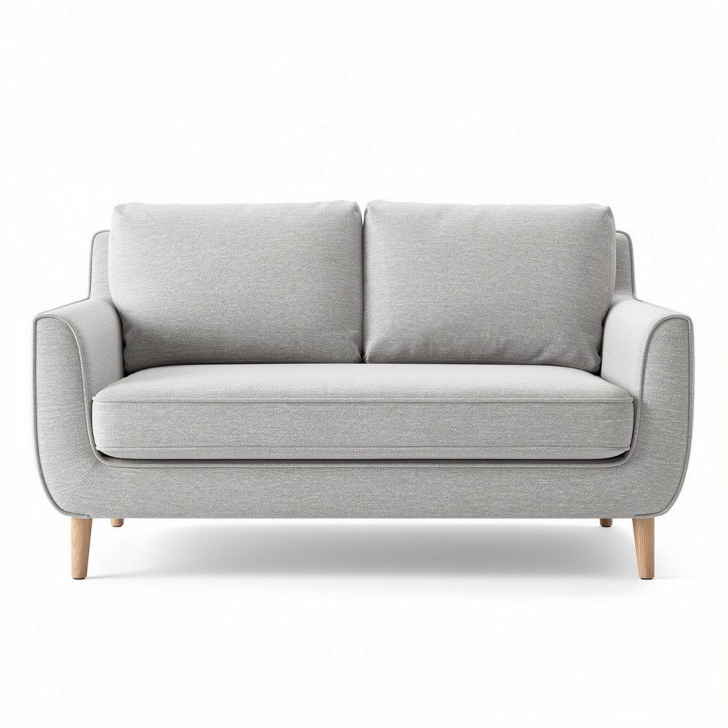 Divano a due posti in tessuto grigio con struttura in legno 160 x 80 x 75cm