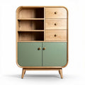 Mobiletto moderno in legno di frassino con ripiani e ante verdi 80 x 40 x 120cm