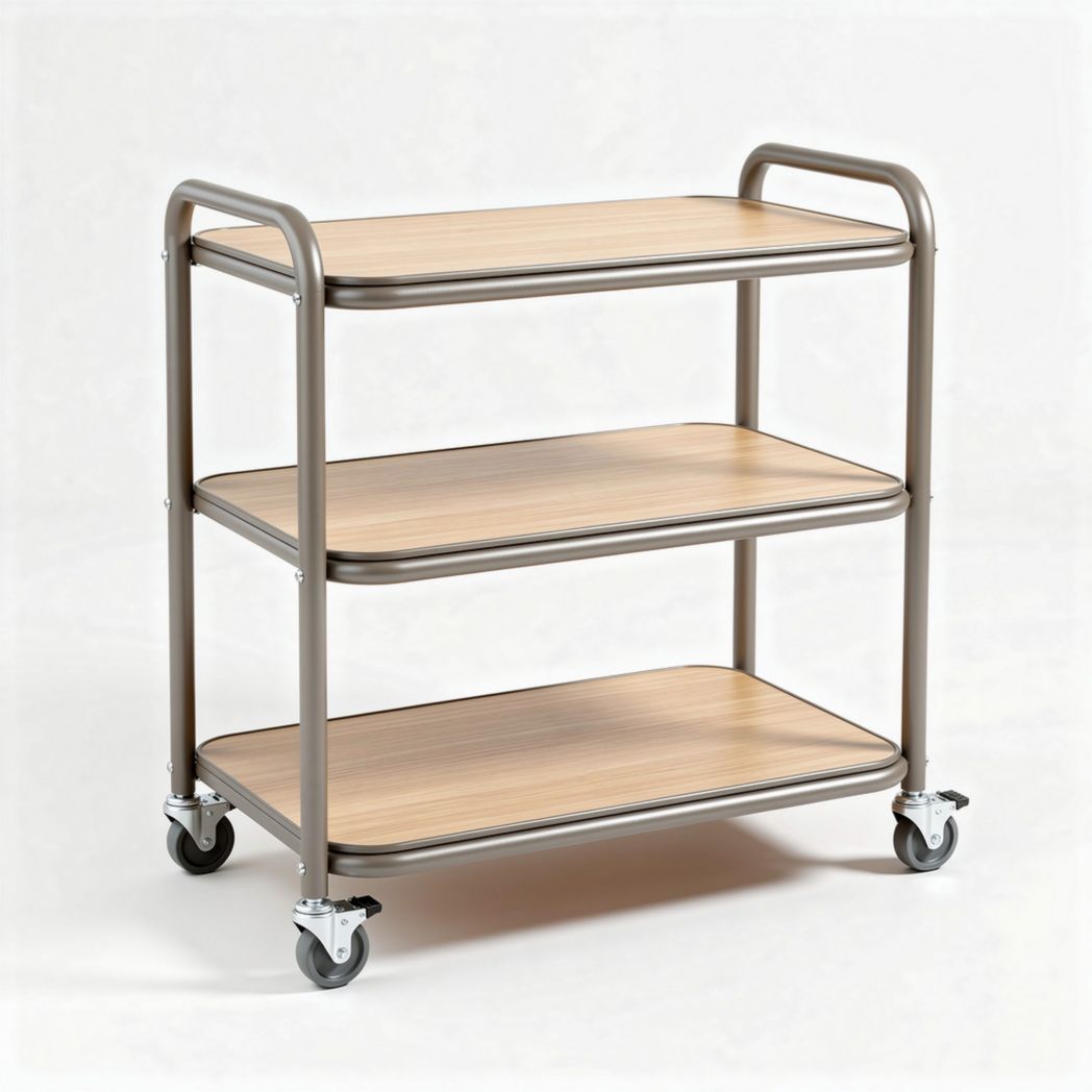 Carrello da cucina con tre ripiani in legno e struttura in metallo 80 x 40 x 85cm