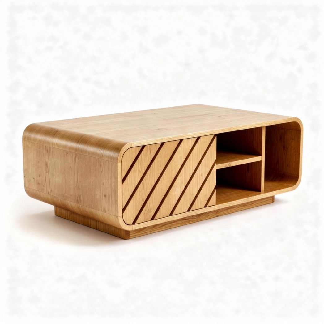 Tavolino da caffè in legno naturale con armadietto e spazi di stoccaggio 120 x 60 x 40cm