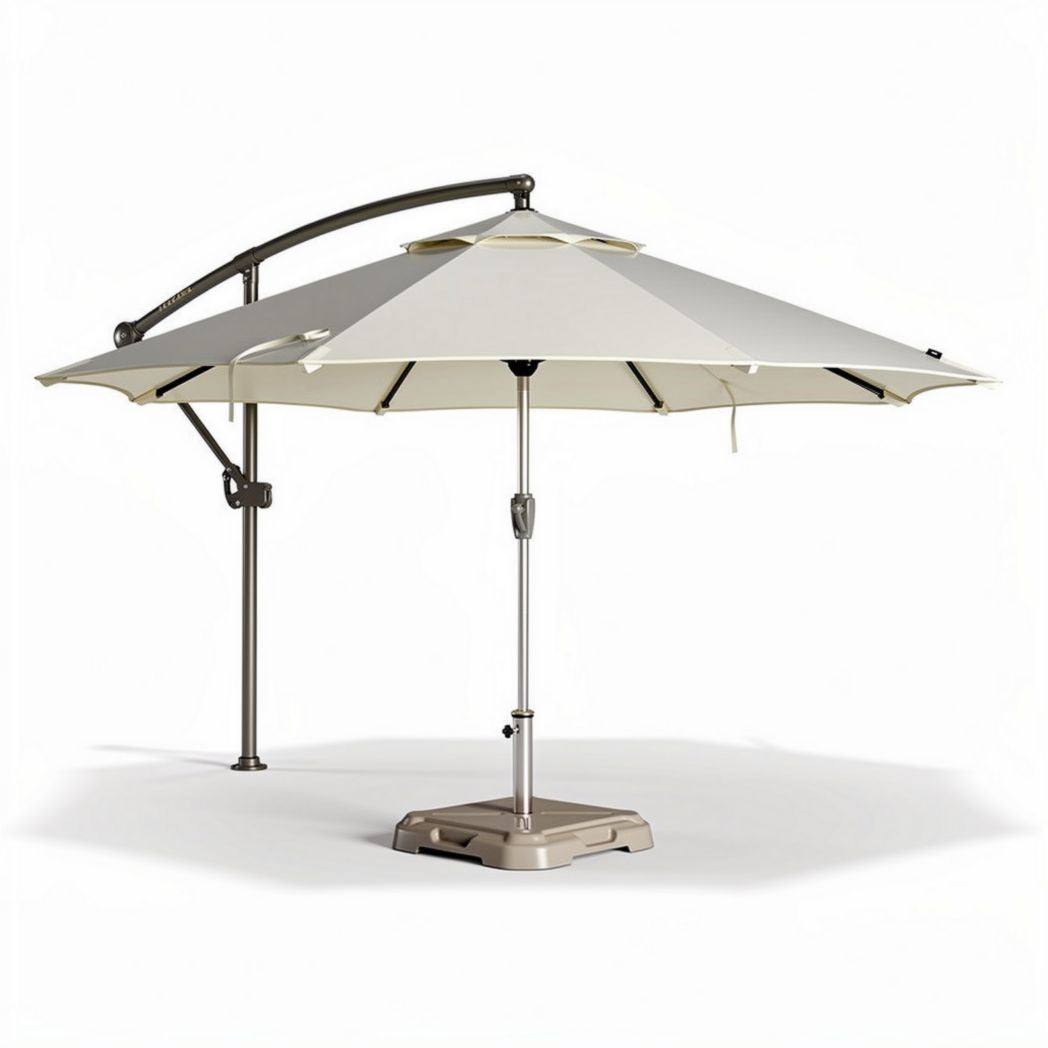 Ombrellone da giardino con struttura in metallo grigio e tessuto beige 300 x 300 x 250cm