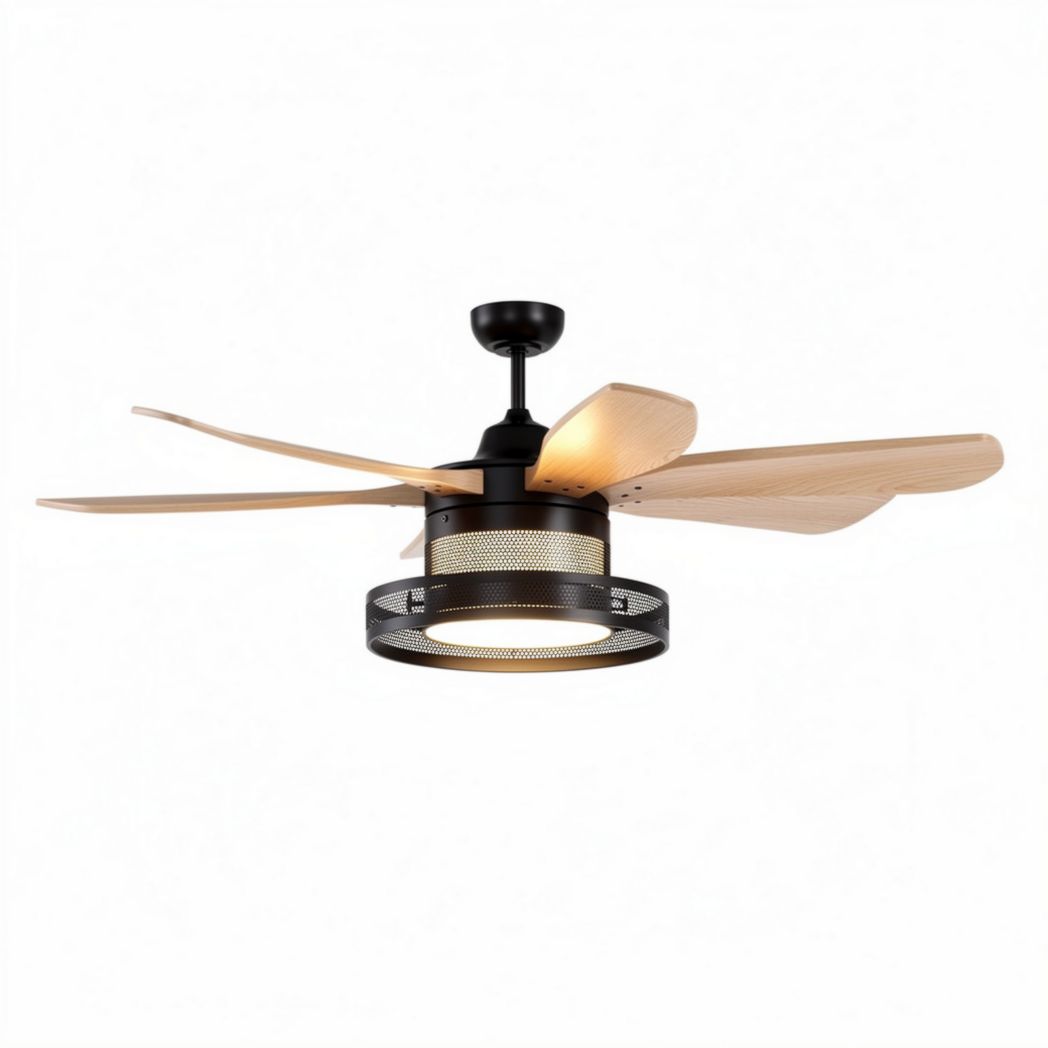 Ventilatore a soffitto in legno e metallo con luce integrata 60 x 60 x 30cm