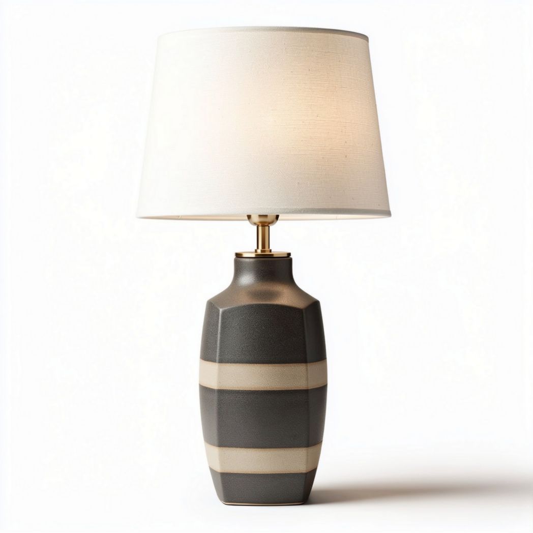 Lampada da tavolo in ceramica grigia con paralume bianco 20 x 20 x 40cm